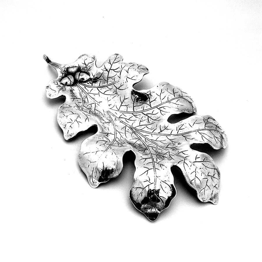 Figural Large Oak Leaf Acorn Bowl Sterling Silver