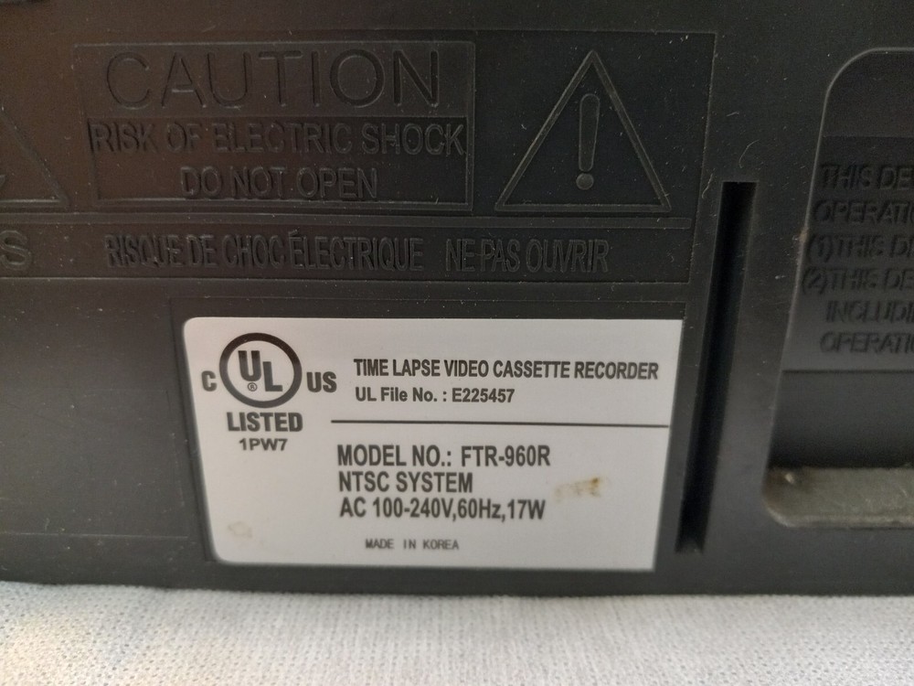 FIRST ALERT FTR-960R TIME LAPSE VCR for NTSC System - WORKING