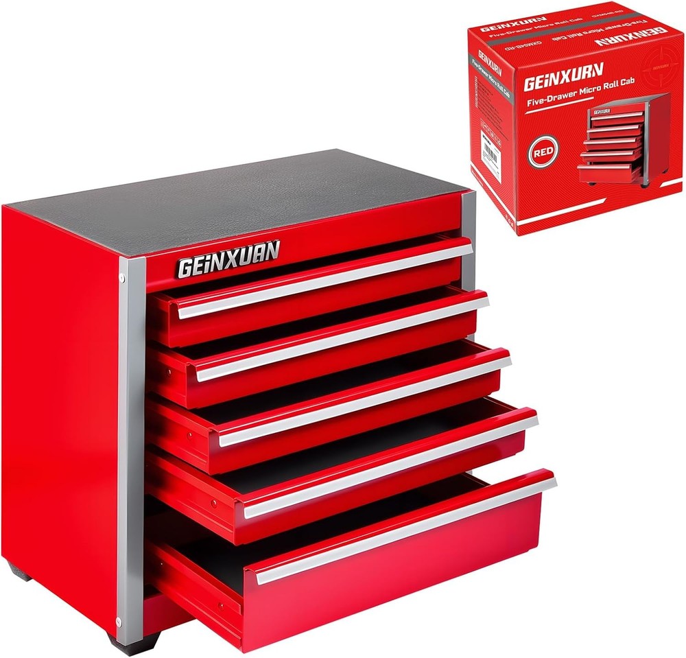 5-Drawer Rolling Red Tool Box Heavy Duty Micro Roll Cab Steel Stackable Tool