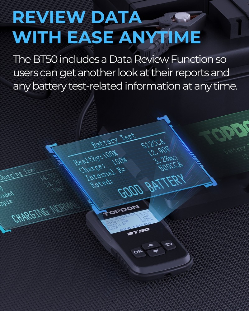 TOPDON BT50 Car Battery Tester Electrical System Diagnostic & Analysis Tool