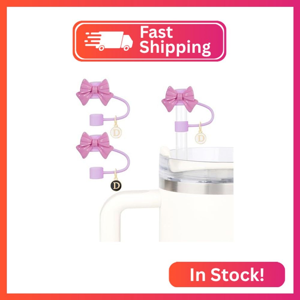 Cute Bow Straw Cover for Stanley Cup With 2 Initial Letter Charms Name ID Access