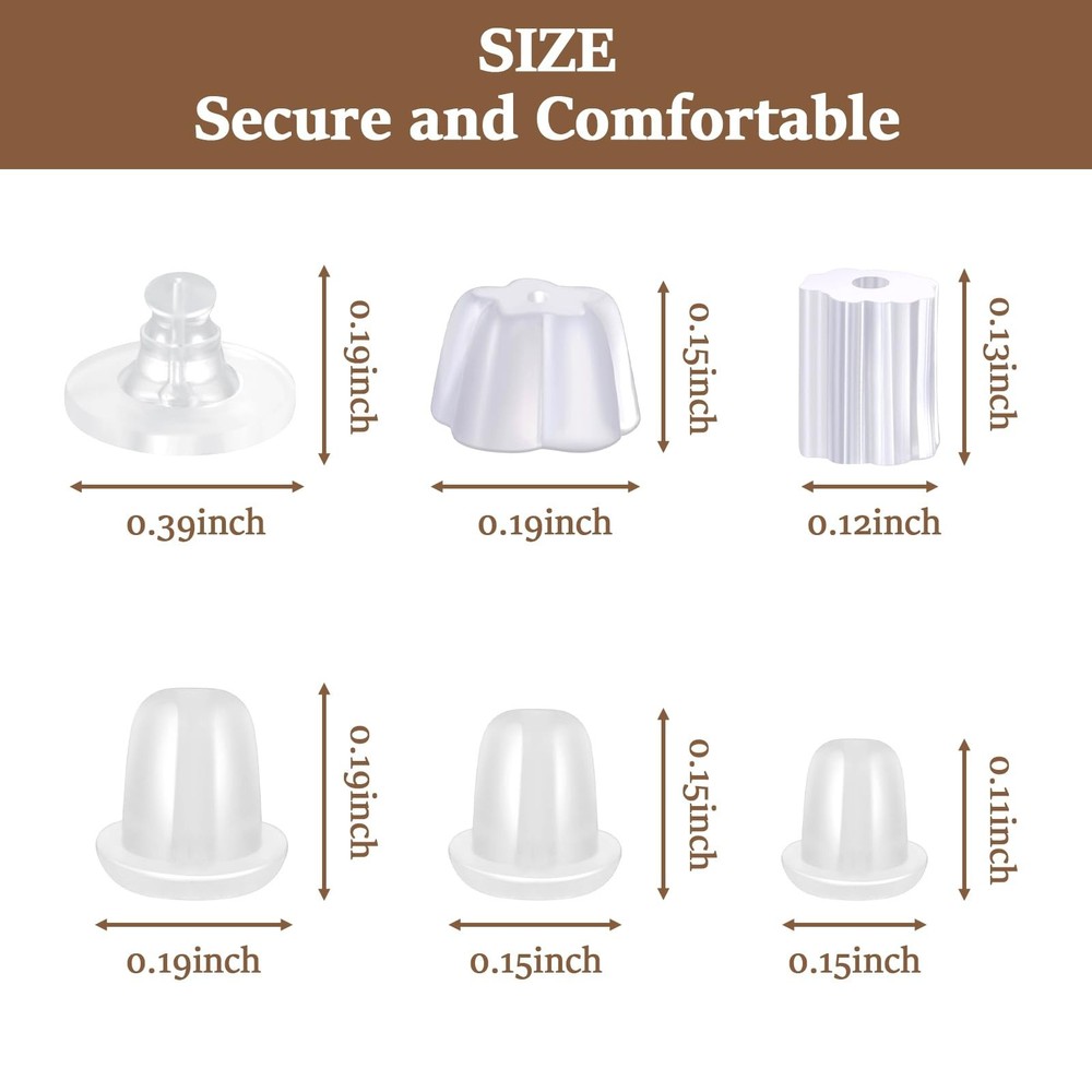 Earring Backs Replacement for Studs 6 Styles Silicone Clear Hypoallergenic Ru...