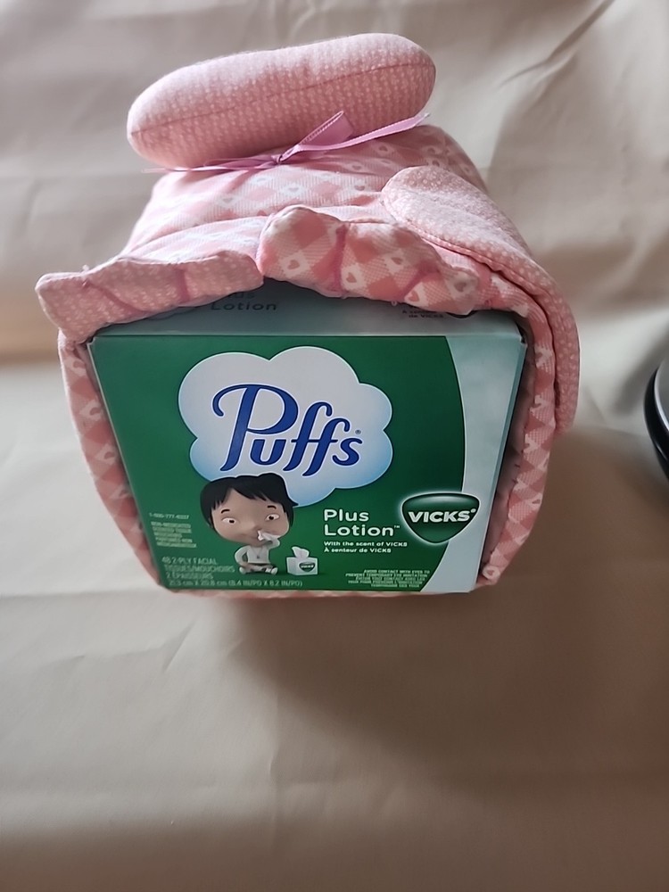 Hand Made Quilted Cat Tissue Box Cover Pink