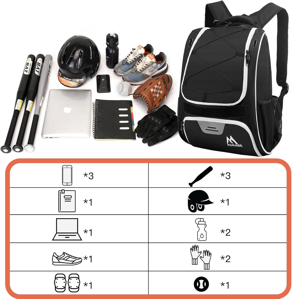 Baseball Bag-Baseball Backpack Holder for Baseball, Large Main Compartment,Softb