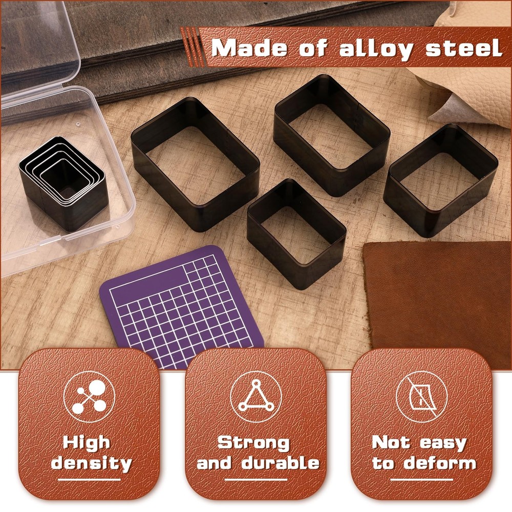 8 Pcs Leather Rectangle Shape Cutter Tool Set, Punching 8 Rectangle, 1