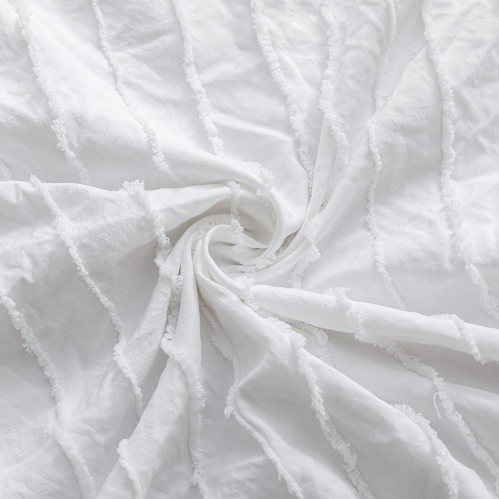 2 Pack Bright White Pillowcases Queen Size Soft Microfiber Striped Tufted Pil...
