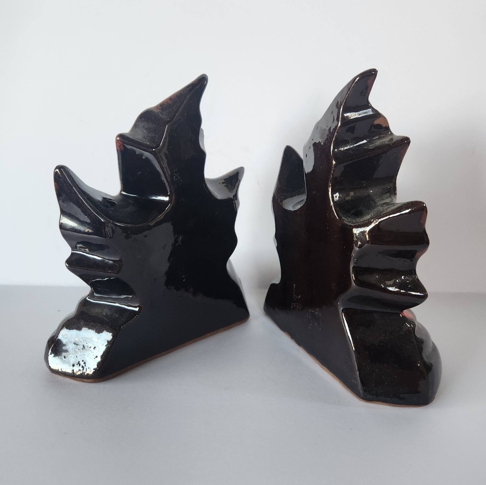 RED FLAME Ceramic Bookends, Pair