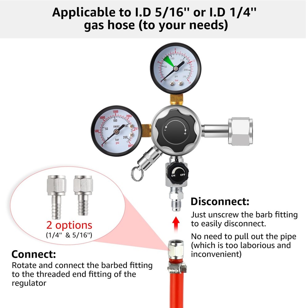 Beer Keg Regulator 0-120 PSI CO2 Regulator, Quick Disconnect CO2 Kegerator Re...