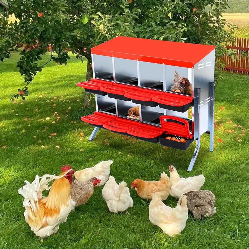 8 Holes Chicken Nesting Box Hen Laying Boxes Roll Away Nesting Box with Legs