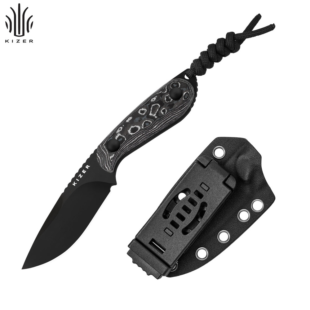 Kizer Buddy Fixed Knife Compact M390 Blade Fat Carbon White Storm Handle 1081A9