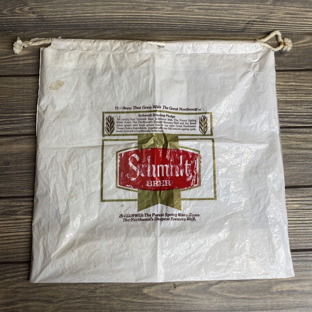Vintage Souvenir Bag Schmidts Beer White Plastic Drawstring