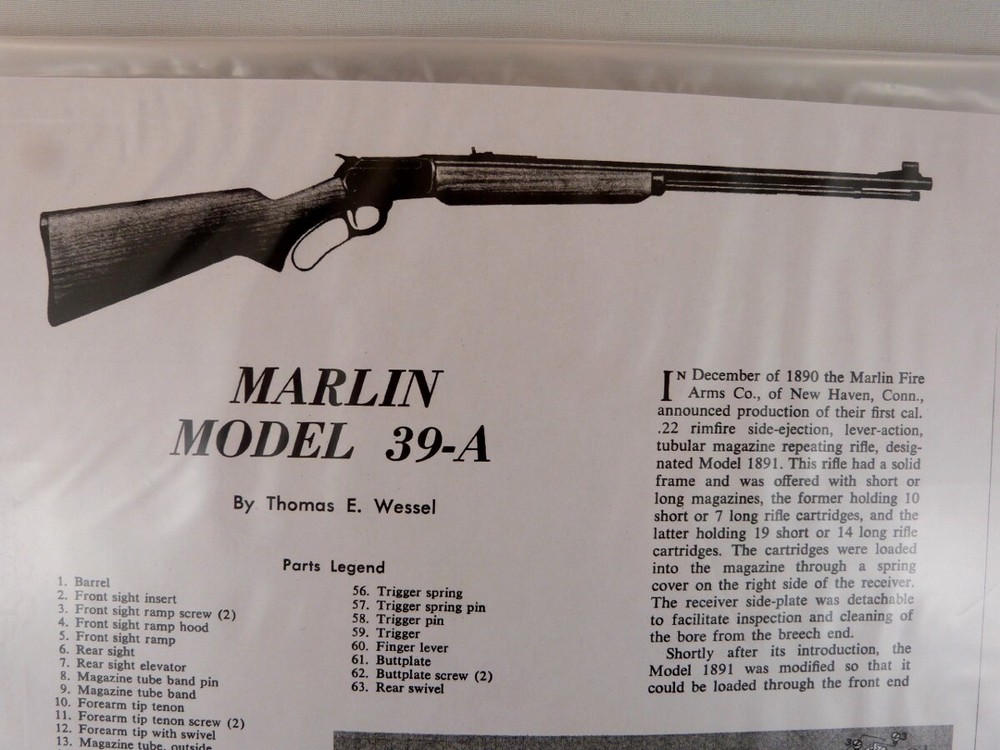 MARLIN MODEL 39-A RIFLE BREAK DOWN INSTRUCTION KIT