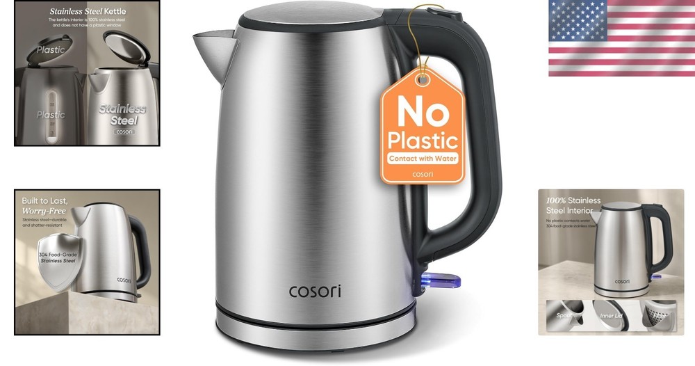 Electric Kettle Stainless Steel Tea Kettle 1.7L Fast Boil Auto Shut Off