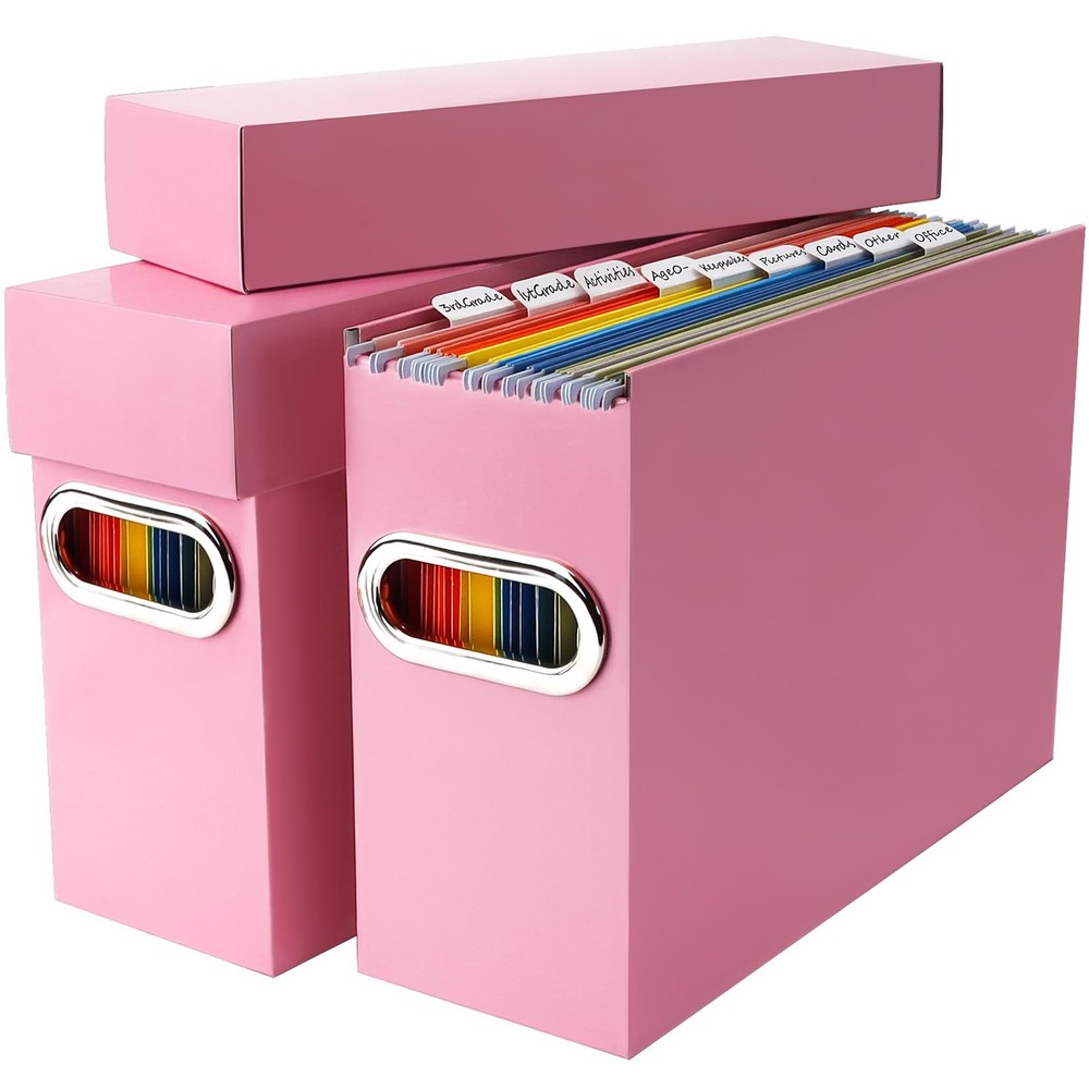 File Organizer Box with Lid & Handle, Thickened Cardboard Hanging File Folder...