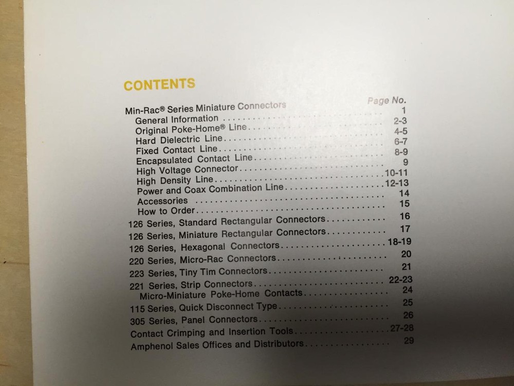 Amphenol Catalog ~ Pin & Socket Connectors Min-Rac Miniature Panel Tools PS-1