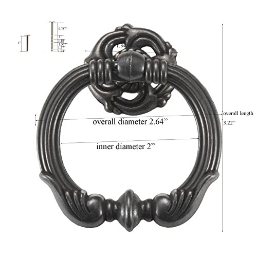 2 Packs Ring pulls,2.6 inch Antique Drawer pulls,Ring Cabinet Cupboard