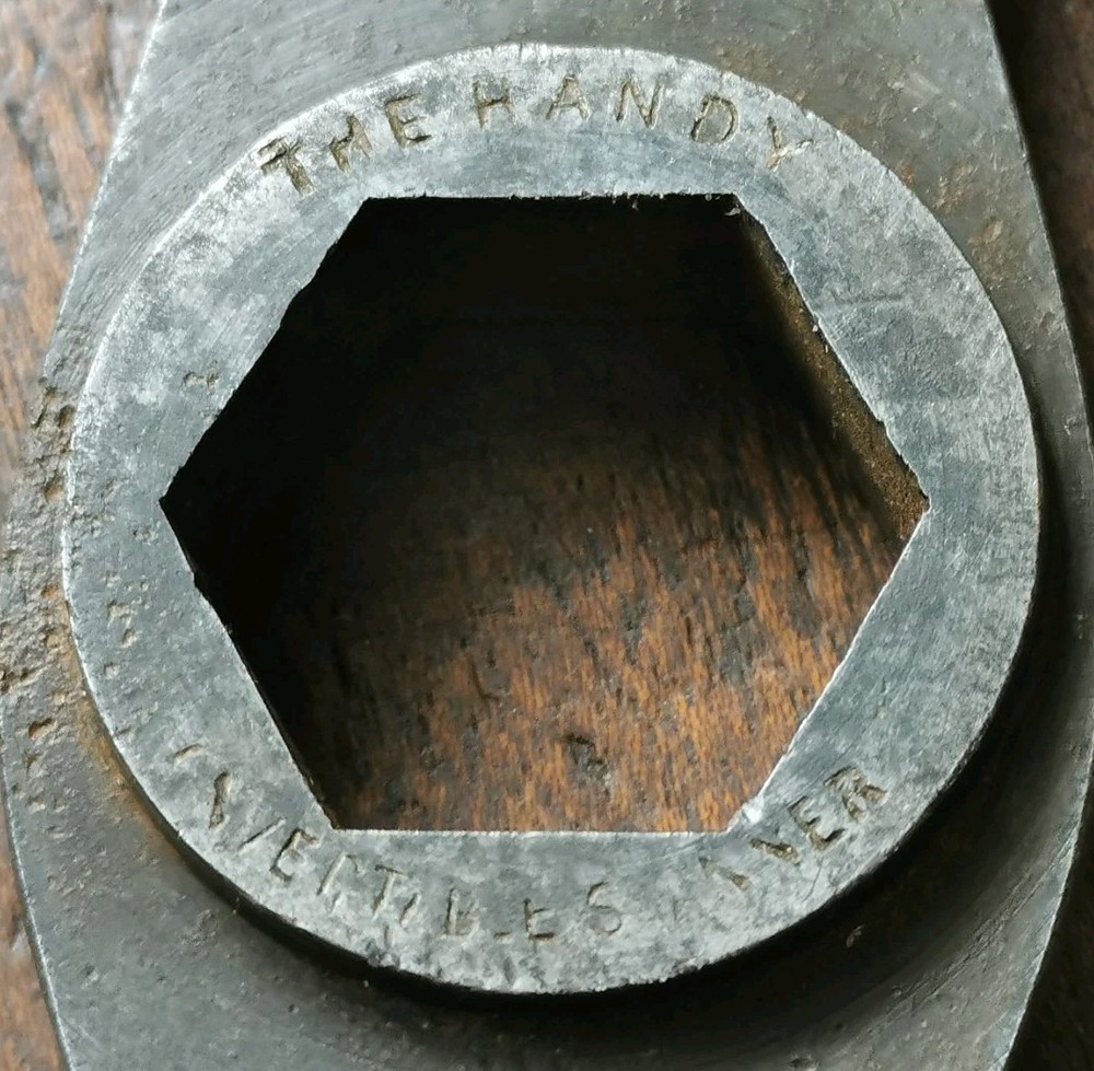 Vintage combination spanner, registered Oct. 9th 1876, slight damage.