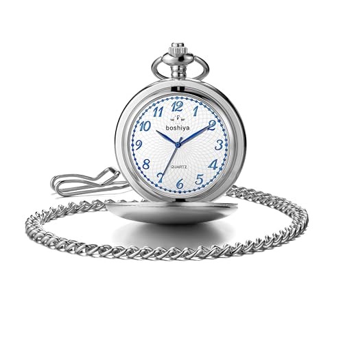 Smooth Pocket Watches for Men Quartz Arabic Digital Smooth-Arabic Dial-Silver