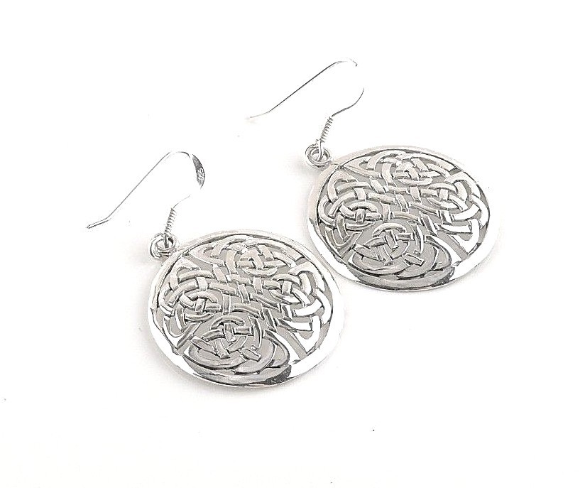 Sterling Silver Celtic Disc Endless Knot Earrings - Free Gift Packaging