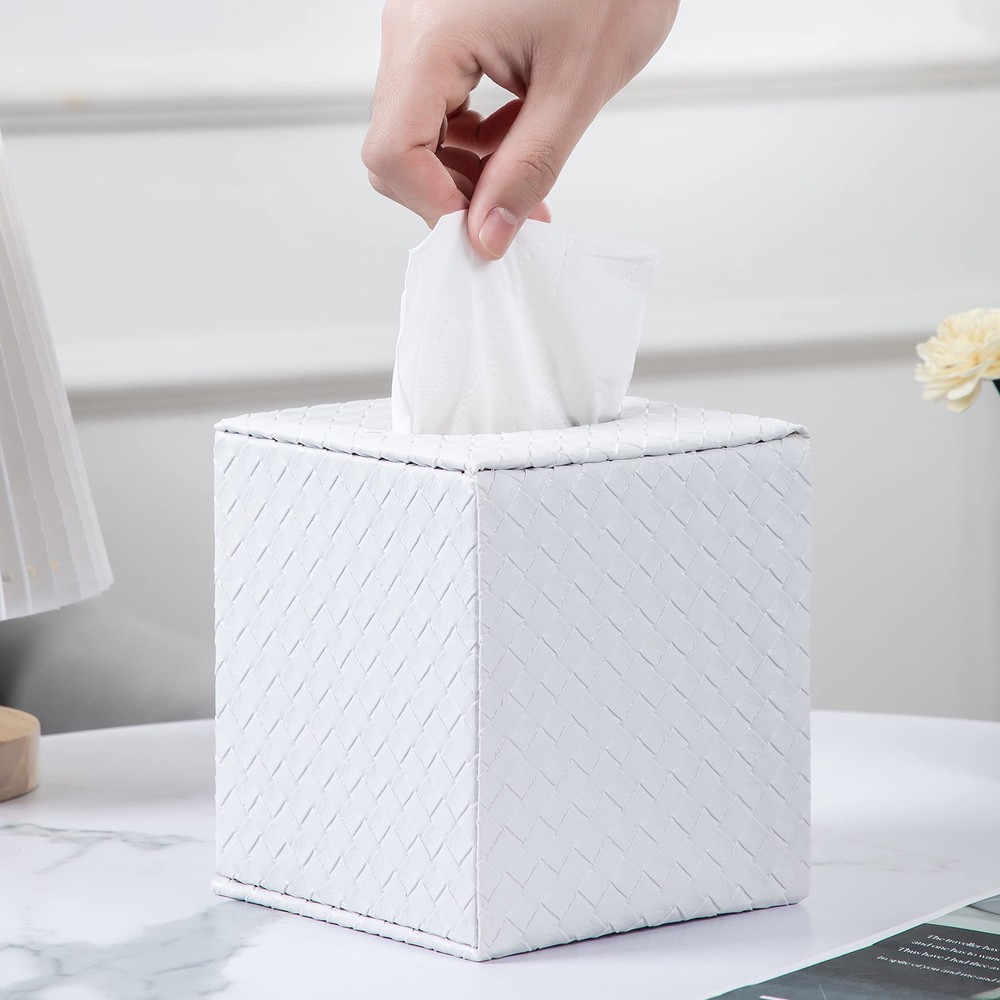 White Square Tissue Box Cover for Bathroom Accessories
