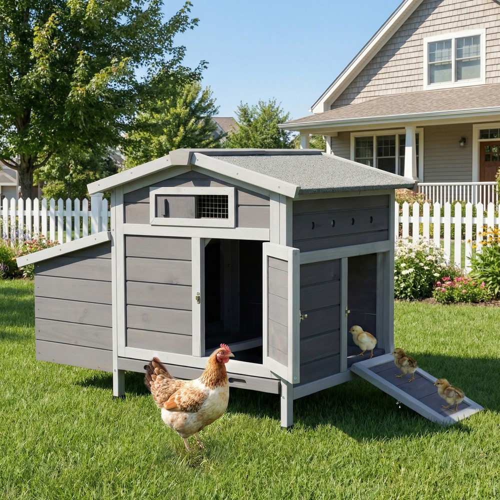 Wooden Chicken Coop with Nesting Box, Pull-Out Tray, Waterproof Roof