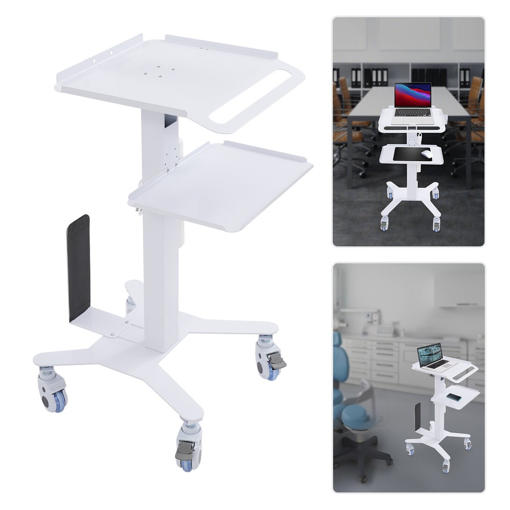 Rolling PC Cart Mobile Computer Workstation Stand Adjustable Desk For HomeOffice
