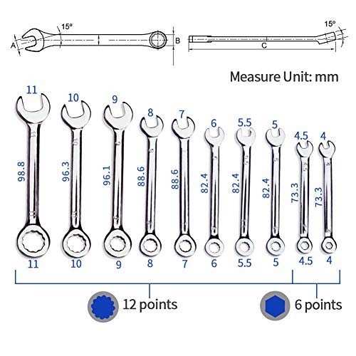 Mini Metric Wrench Set 10Pc 4-11mm Combo Spanner Open Box End Kit Pouch
