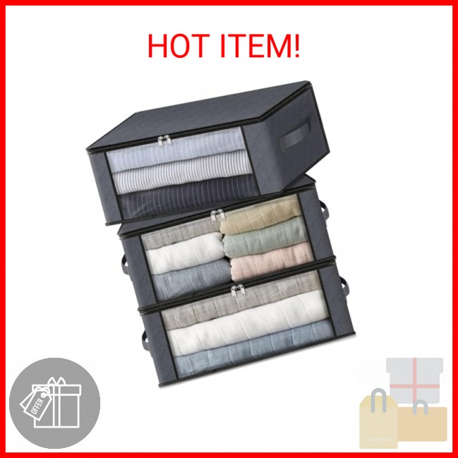 HomeHacks Storage 3-Pack Clothes Organizer Storage Bags Foldable Storage Box wit
