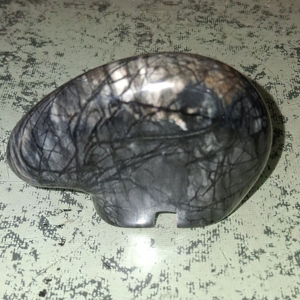 2" Stone Bear Carving Black White Dendritic Pattern Decorative
