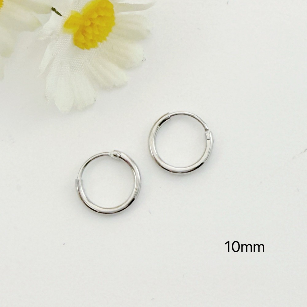 Solid 925 Silver Plain Hoops Earrings- Small Medium Sleep Wear Long Last Huggie
