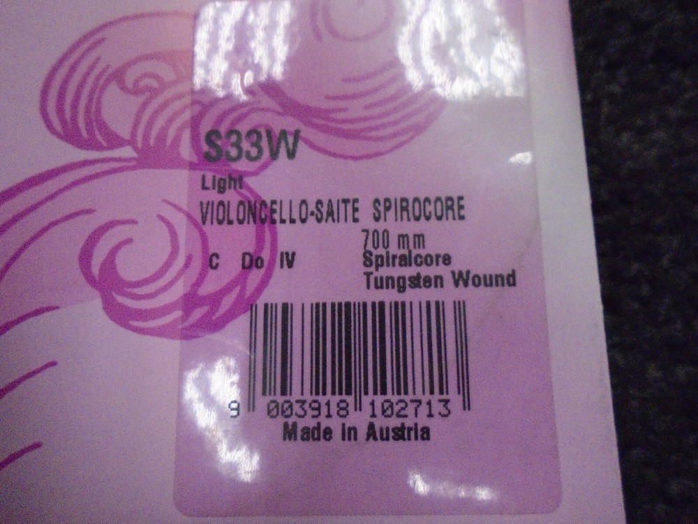 Thomastic Spiricore cello C&G Tungsten strings-S33W & S32W