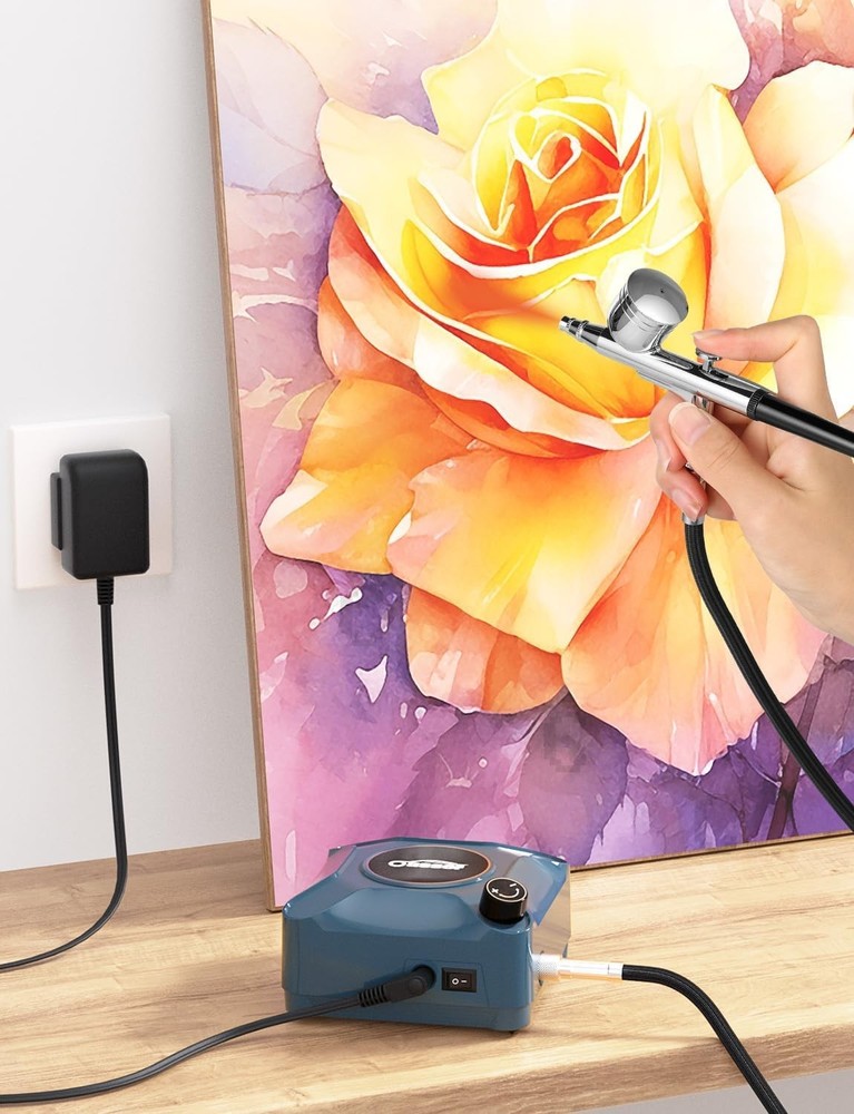 Efficient Airbrush Kit with Compressor, Three Nozzle Sizes, Lightweight Design