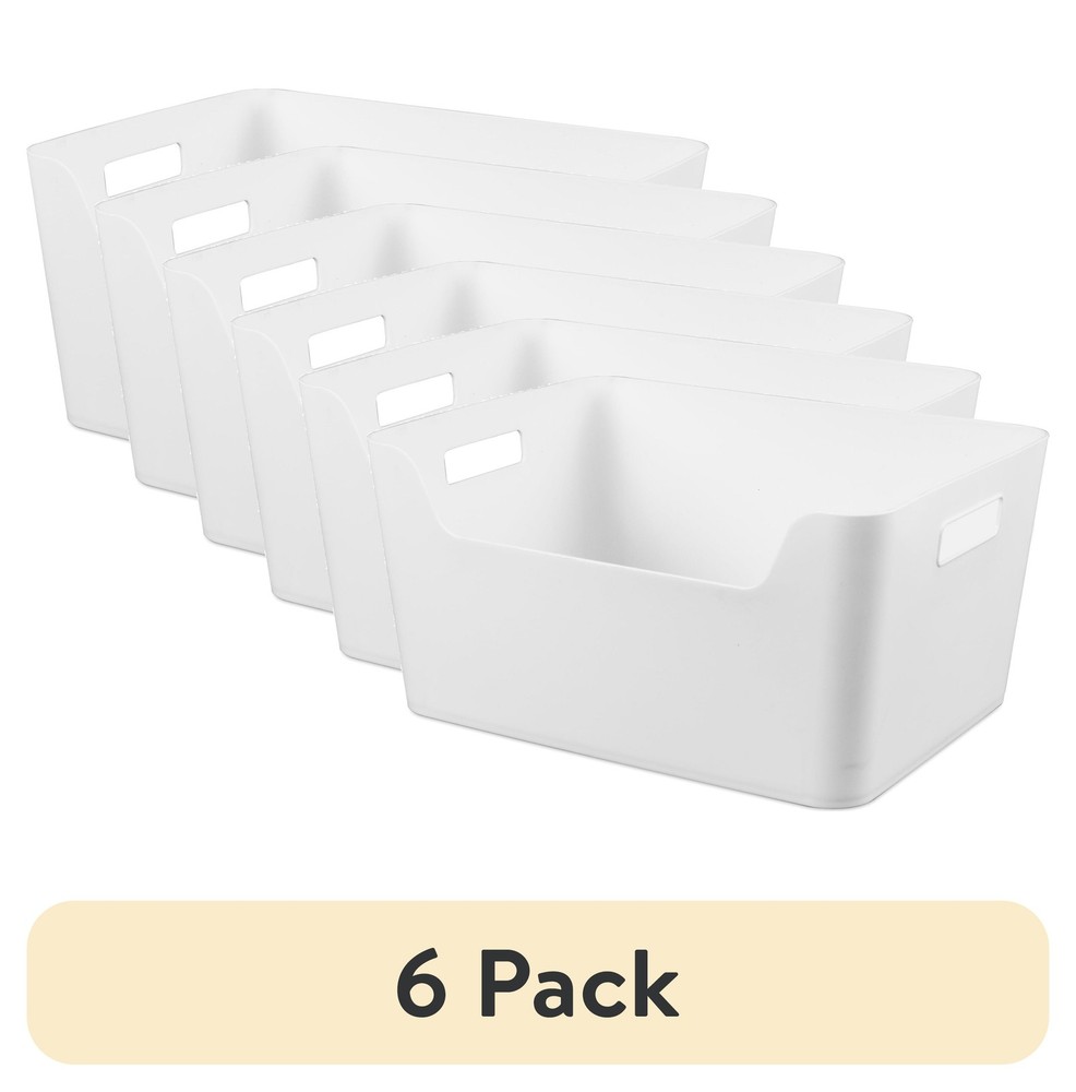 (6 pack) Mainstays Extra Large Easy Access Storage Bin, White
