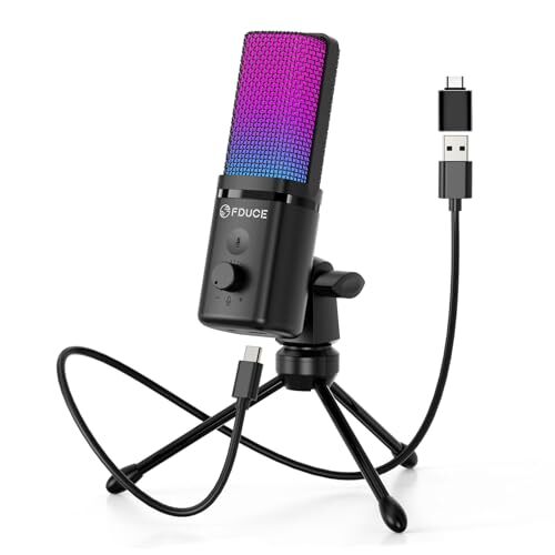 Gaming USB Microphone for PC,RGB Condenser Computer Mic with Mic with tripod