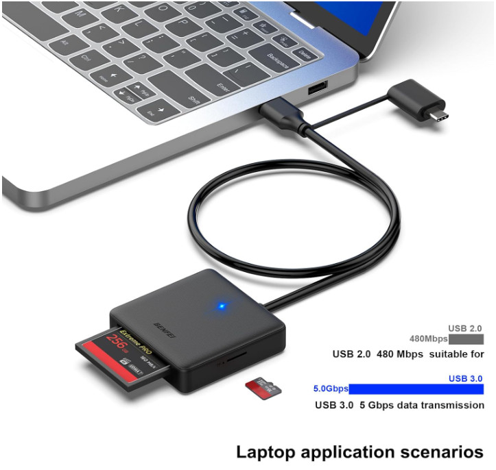 Memory Card Reader, 4In1 USB 3.0 and USB-C to SD Micro SD MS CF Card Reader Ada