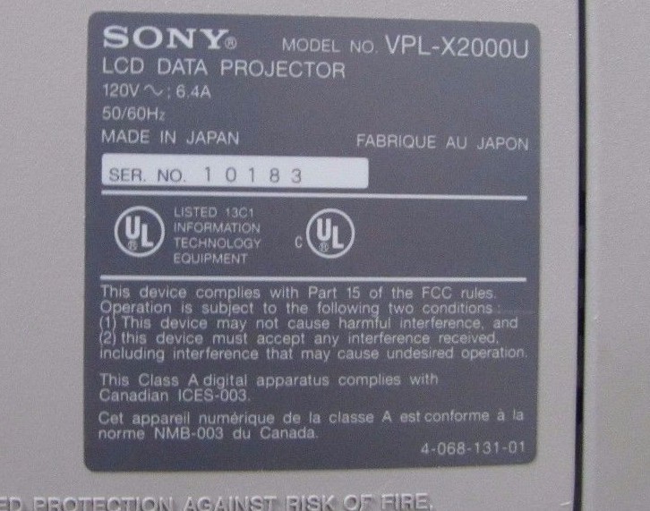 SONY VPL-X2000U 120V 2400 LUMENS LCD DATA PROJECTOR