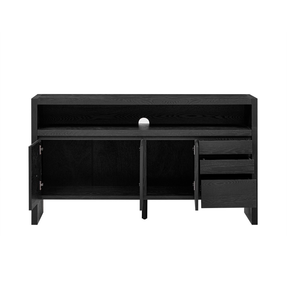 60" Modern Solid Ash Veneer Sideboard (3 Doors+3 Drawers, Semi-Open Shelf