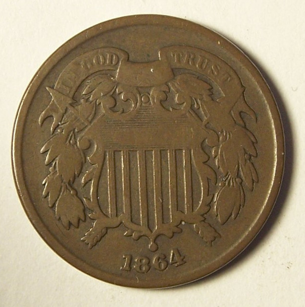 1864 Two Cent Piece Large Motto