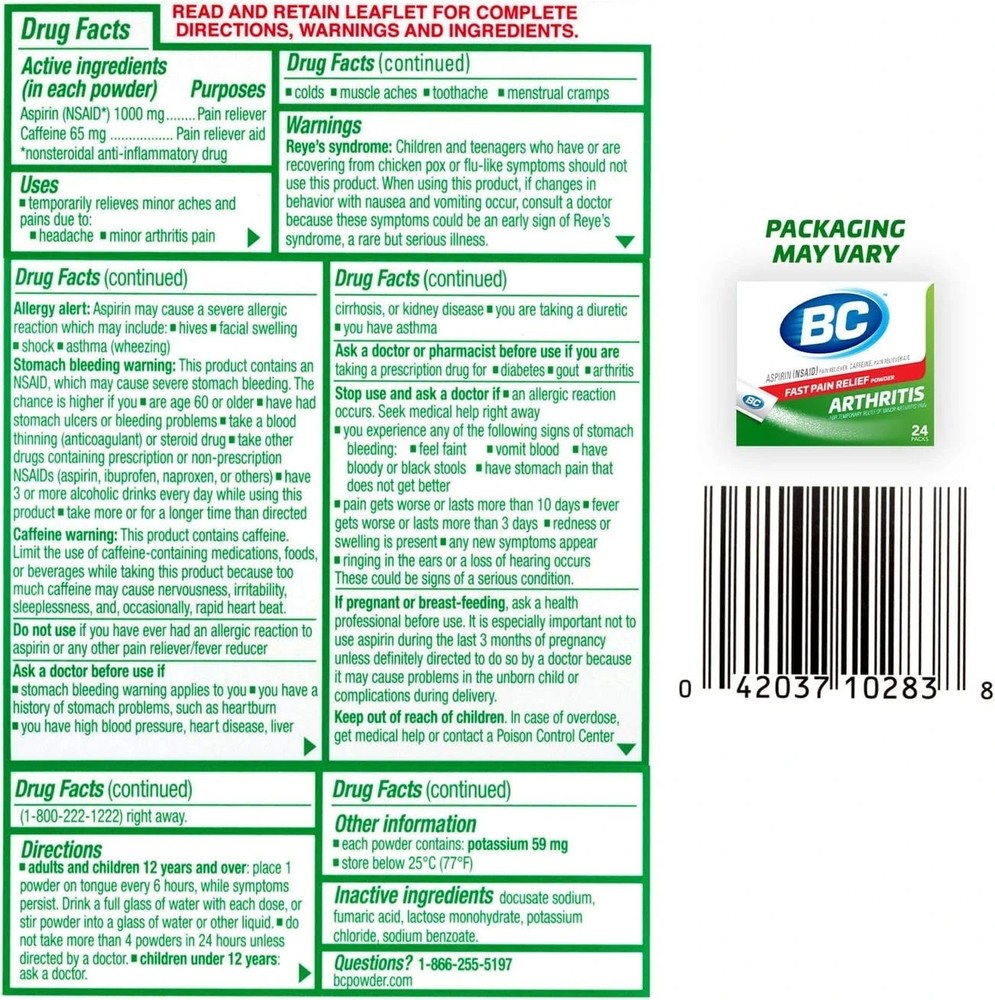 2 Pack BC ARTHRITIS POWDER 24CT each EXP 04/2026+