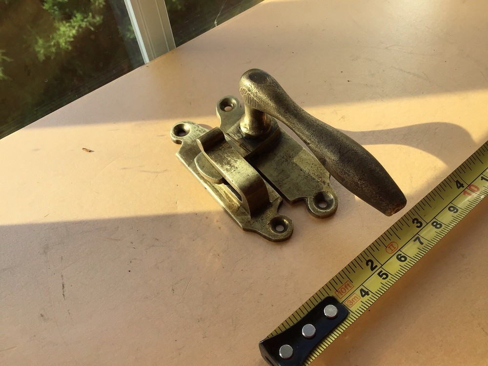 ANTIQUE BRASS WINDOW HANDLE LATCH ORIGINAL VICTORIAN