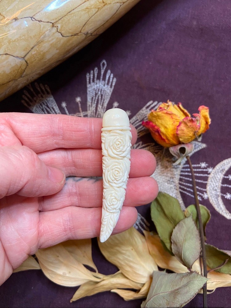 Bovine Bone Rose Spike Carving, Ethically Sourced Cow Bone