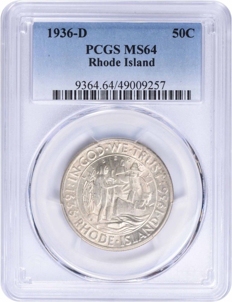 Rhode Island Commemorative Silver  Half Dollar 1936-D MS64 PCGS