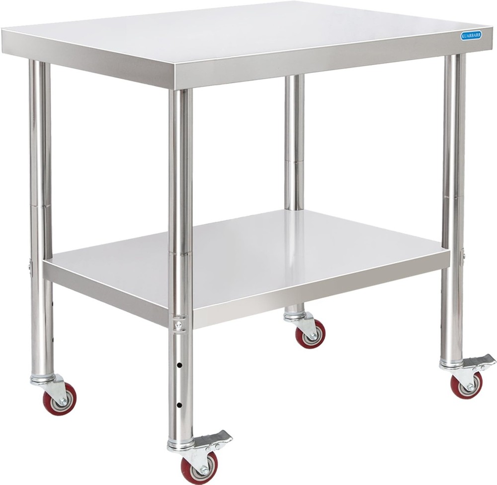 Stainless Steel Table for Prep & Work with 4 Caster Wheels with Adjustable Un...
