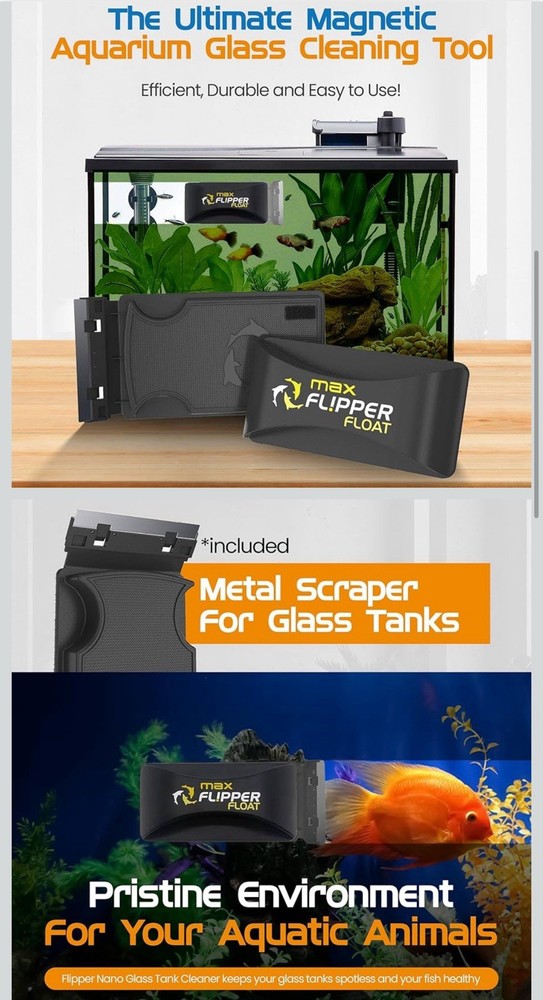 Flipper MAX FLOAT Algae Magnetic aquarium Cleaner 5/8"- 3/4" Tanks