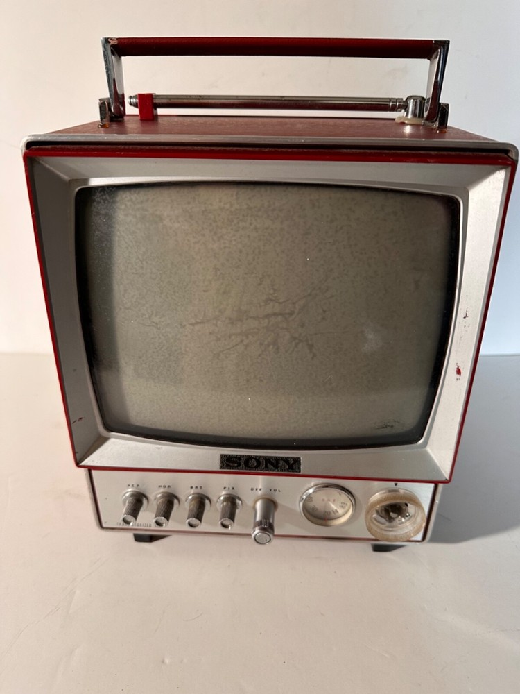 Vintage Red Sony Transistorized Gaming CRT TV not tested