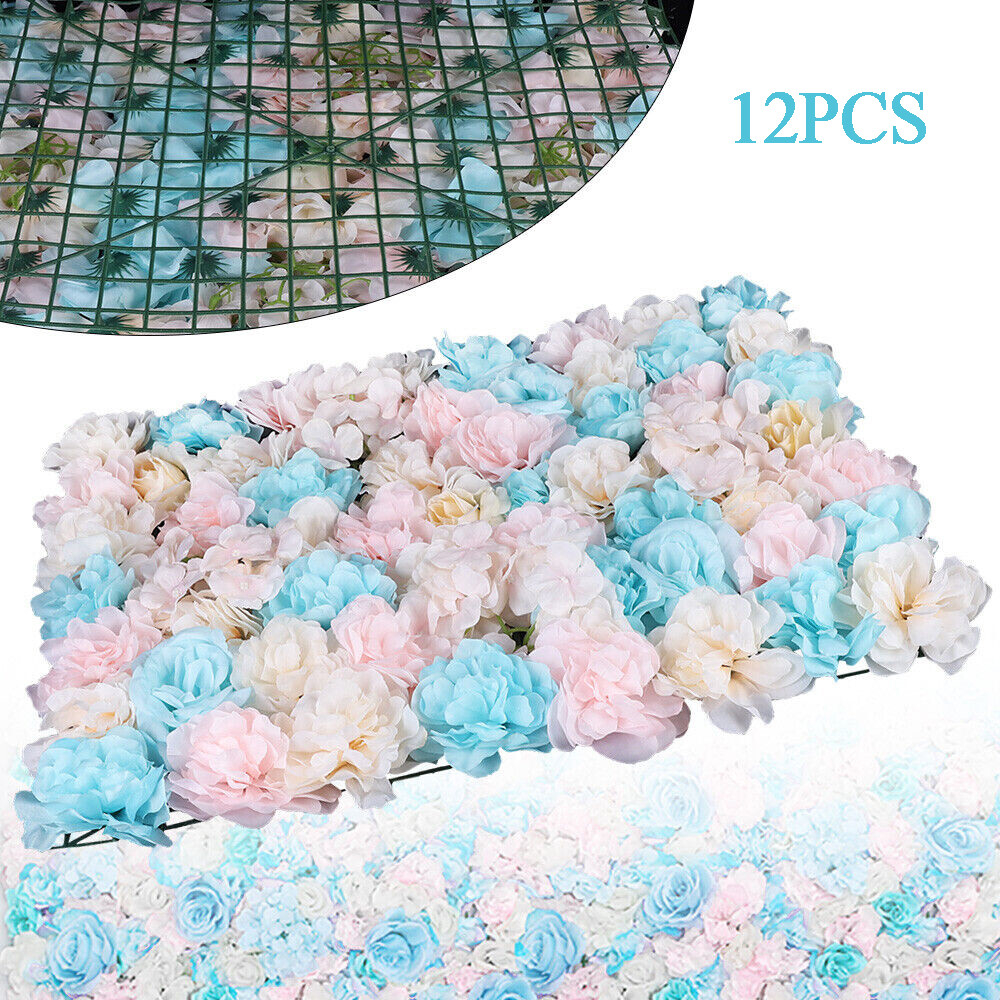 12PCS Artificial Flower Wall Panel White Hydrangea Rose Wedding Backdrop Decor