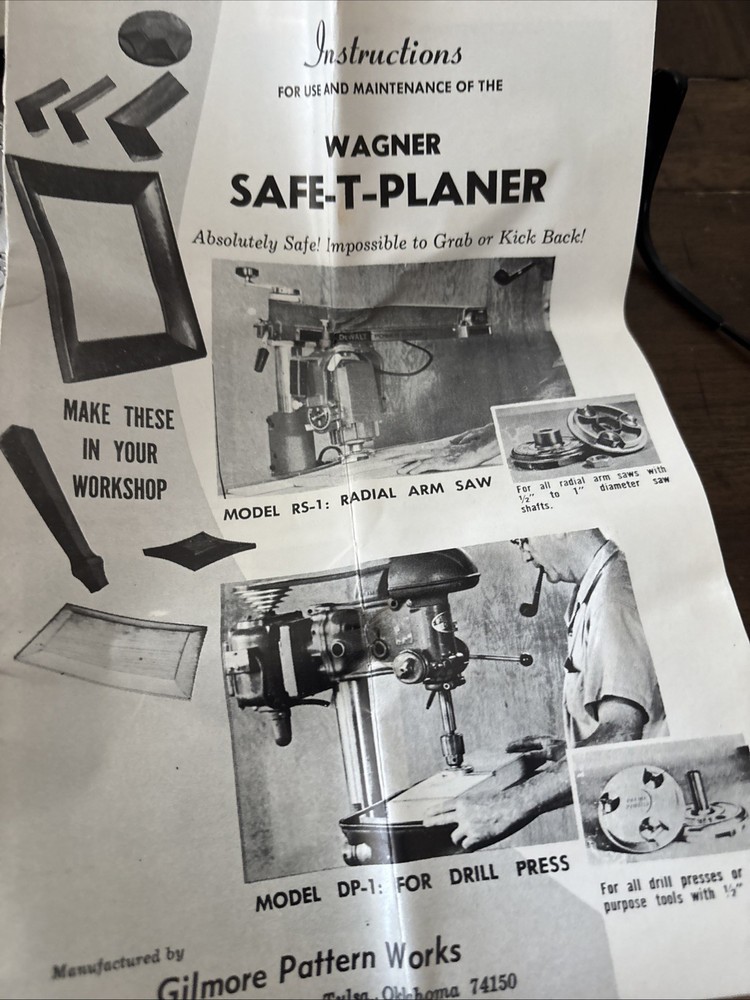 Wagner Safe-T-Planer, model DP-1 Gilmore Pattern Works RS-1 Box 3034