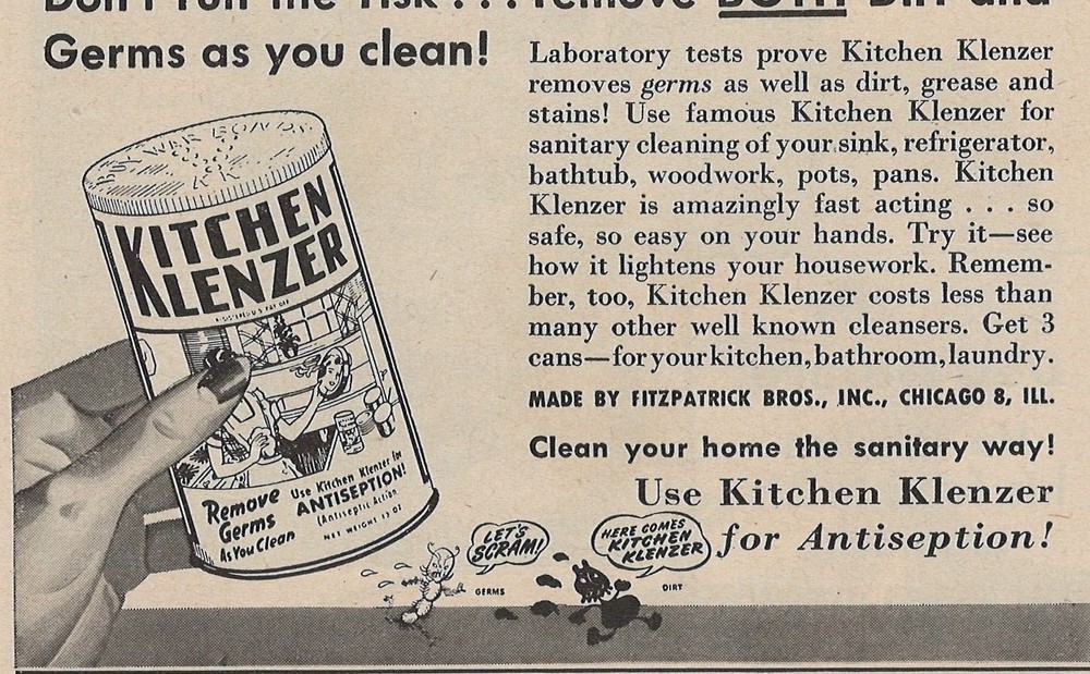 Kitchen Klenzer Remove Germs Ad Vintage Print 1943 Chicago IL u Original