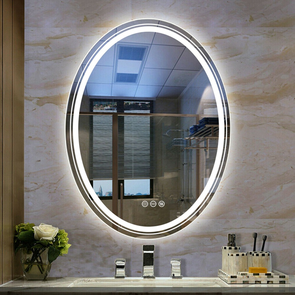 Large Bathroom Vanity Mirror Oval Wall Frameless Bight LED Lighted Makeup Mirror