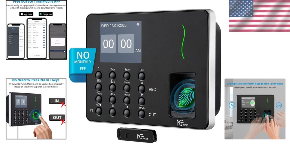 Office Punch Clock with WiFi, Biometric Fingerprint